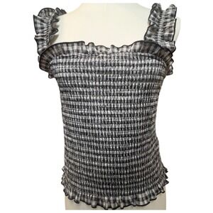 Vero Moda Ruffle Crop Top Black/White Gingham Check XL Smocked Summer Vacation
